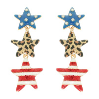 PATRIOTIC LEOPARD STAR DANGLE EARRINGS